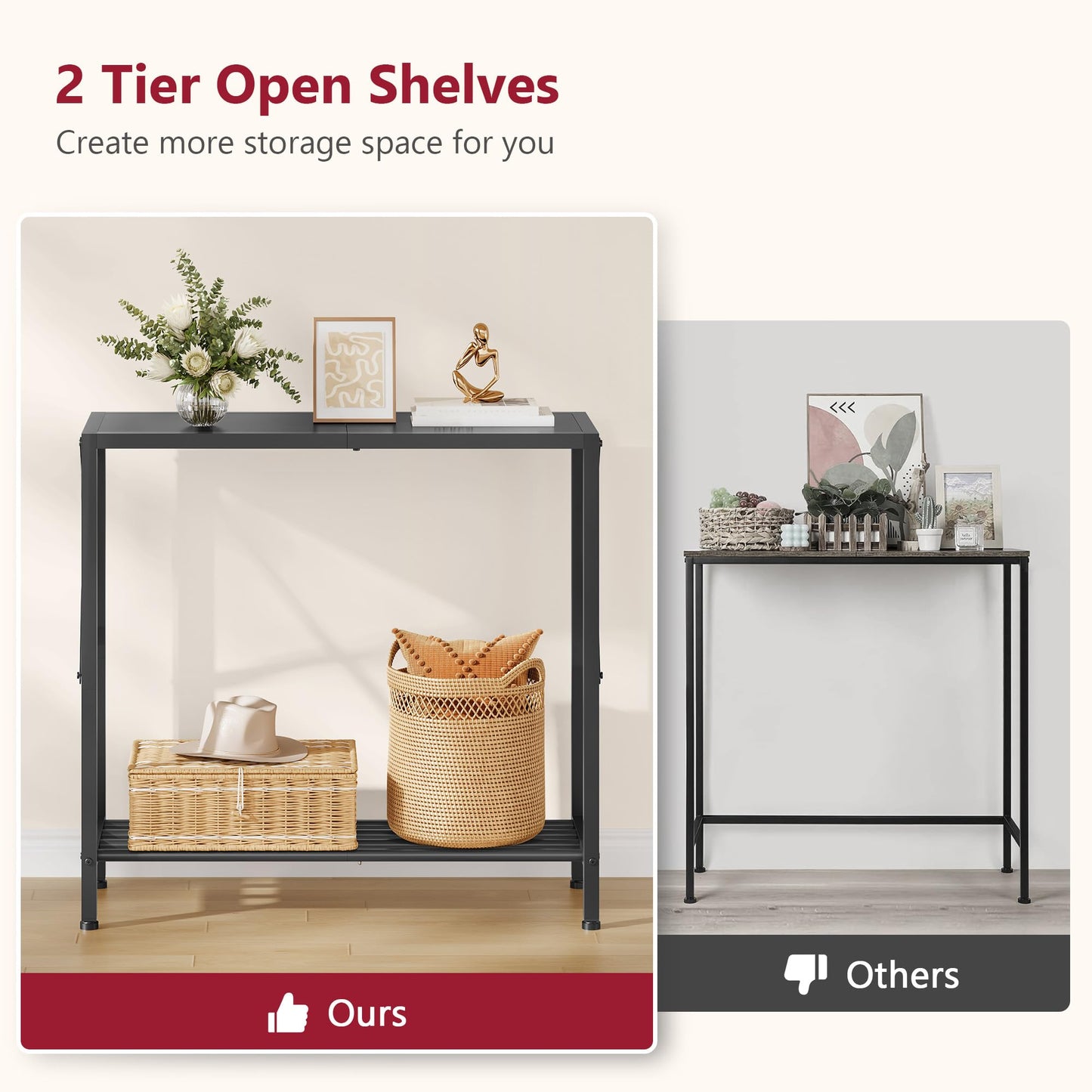 Tajsoon Small Entryway Table, 2-Tier Narrow Consle Table for Entryway, Small Hallway Table with Storage Shelves, Thin Sofa Table for Hallway