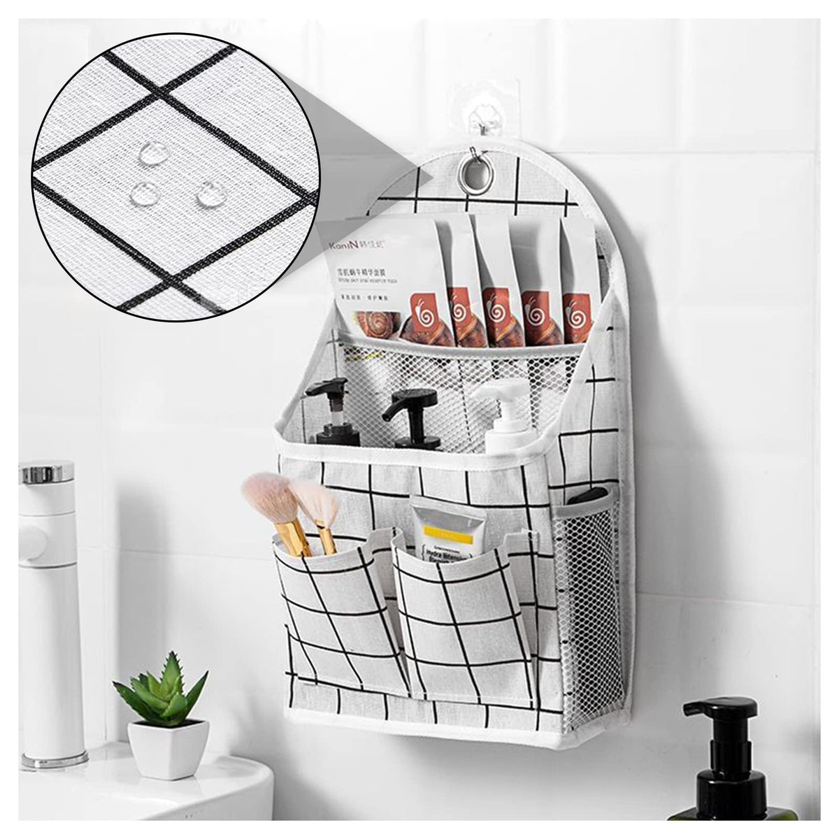 FuninCrea Wall Hanging Storage Bag, 3-Layer Hanging Pocket with Non-marking hook Waterproof Door Closet Organizer for Bedroom, Bathroom, Kitchen