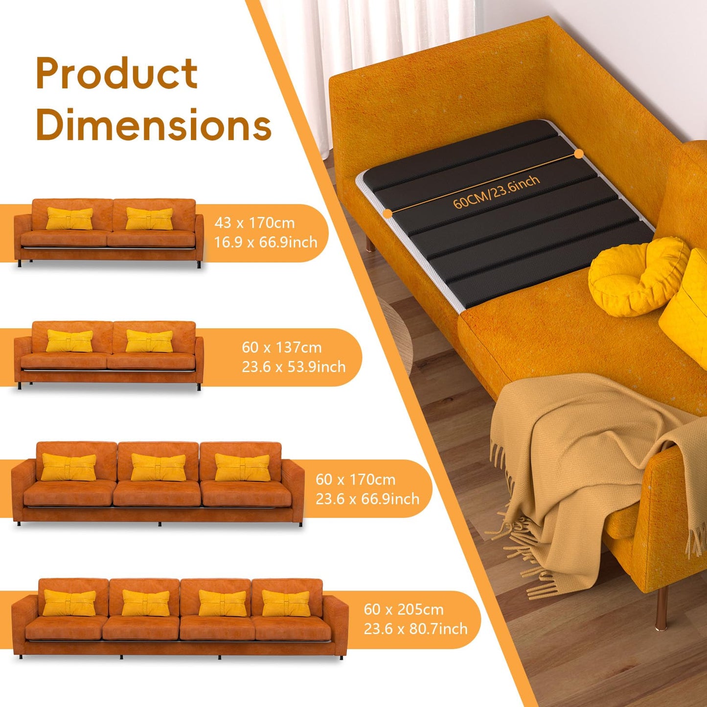 VERONLY Wooden Sofa Support Boards for Sagging Seat - (60x205CM) Extra Large Couch Cushion Support for 3 Seater