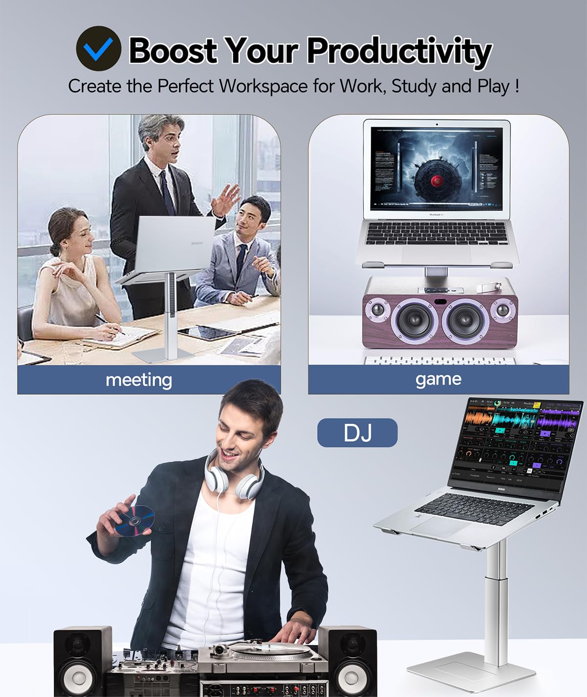 supamir Adjustable Laptop Stand for Desk, DJ Laptop Riser, Standing Desk Converter, Support Working on Computer Sitting/Standing, Compatible with