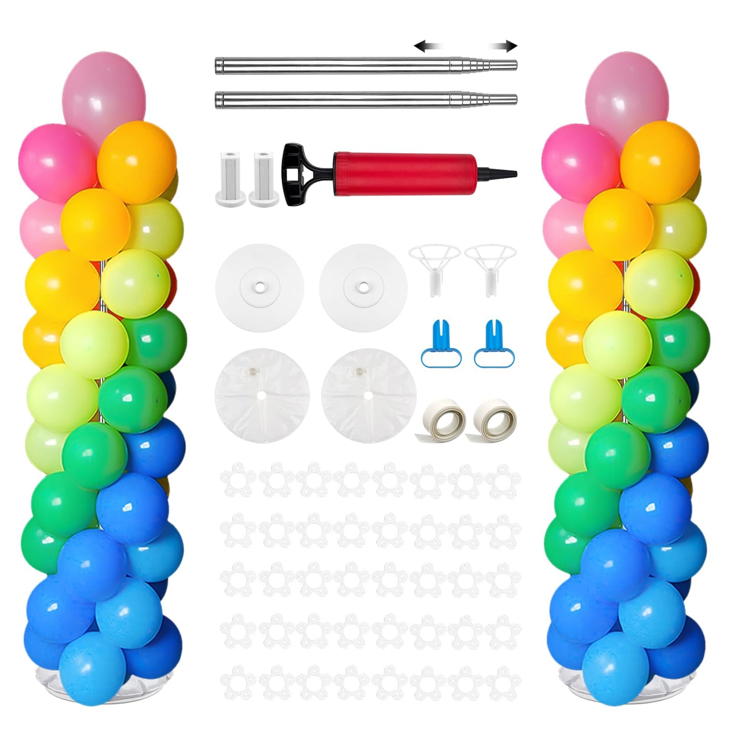 2 Sets Heavy Duty Balloon Column Stand, 2m Adjustable, Reusable Holder with Base Weight Bags, Metal Telescopic Holder Centerpiece, Balloon Tower for