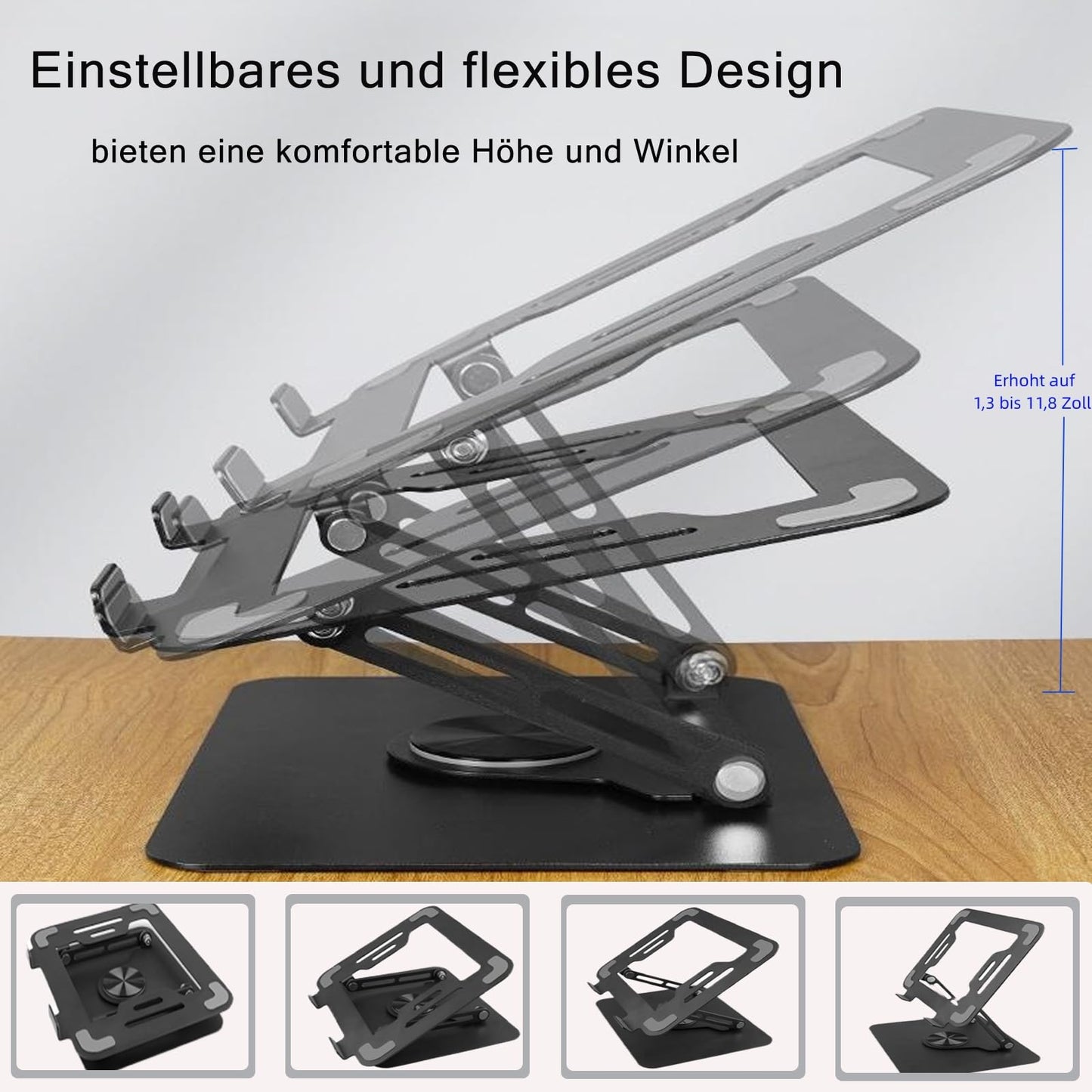 RooxiLoo Laptop Stand with 360° Rotating Base, Height-Adjustable, Ergonomic, Ventilated, Compatible with MacBook Pro/Air, All Laptops 10-17 Inches