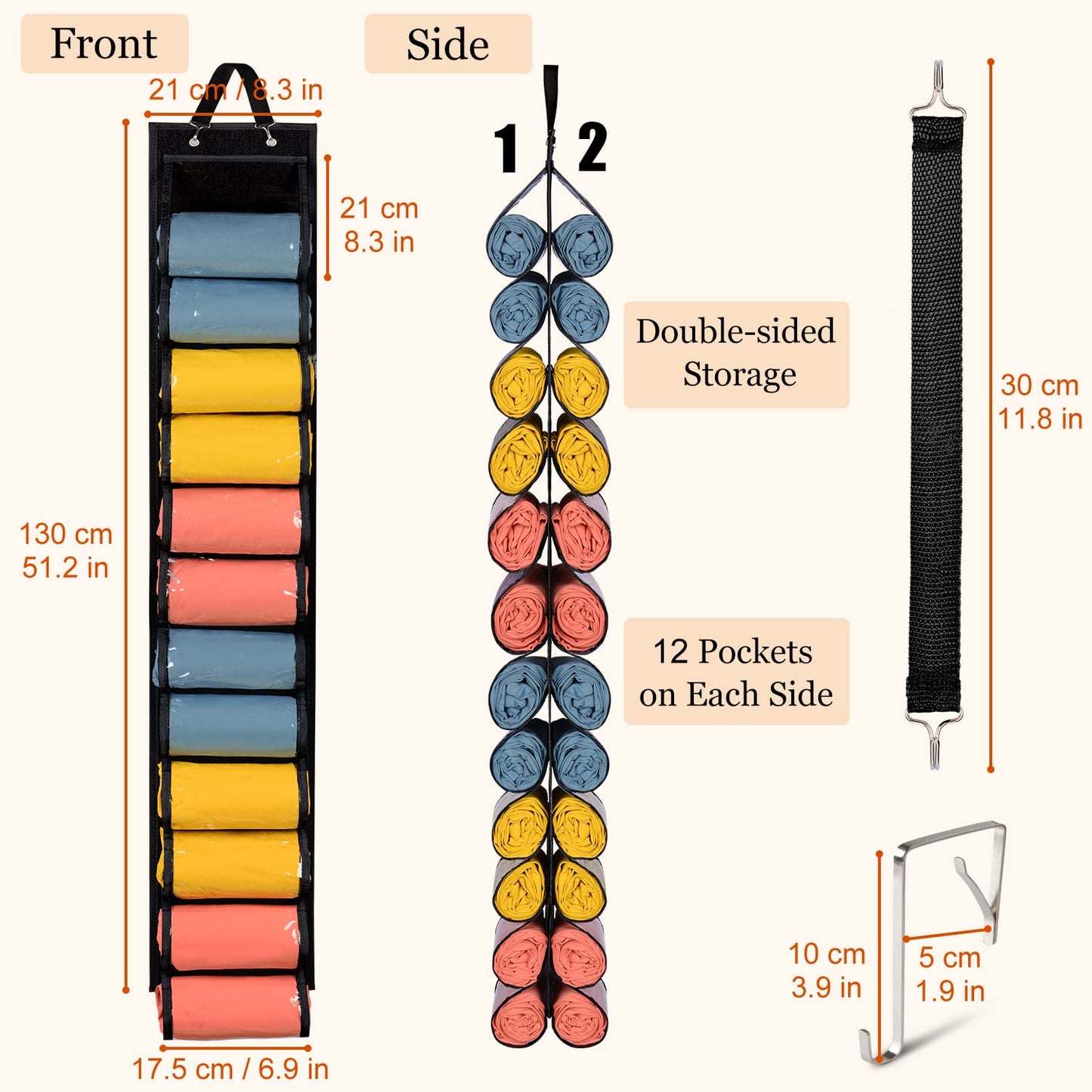 Lirex Hanging Yoga Legging Storage Organizer with 24 Pockets, Foldable Oxford Cloth Hanging Closet Organizer Shirts Jeans Storage Hanger Socks Holder