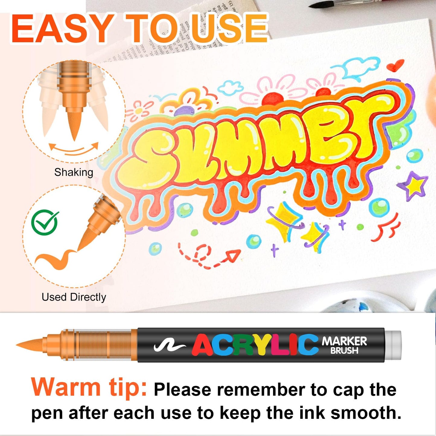 Laconile 72 Colours Accrylic Paint Brush Markers Set -Paint Pens Acrylic Markers for Rock Painting Cermic Glass Stone Metal Fabric, Water-based