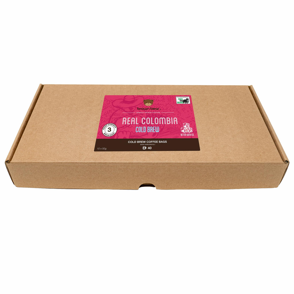 Cold Brew Coffee 500g - Colombia - 10 x 50g Single Serve Ground Coffee Bags For Iced Cold Brew Makers - 50g Makes 750ml - Brown Bear