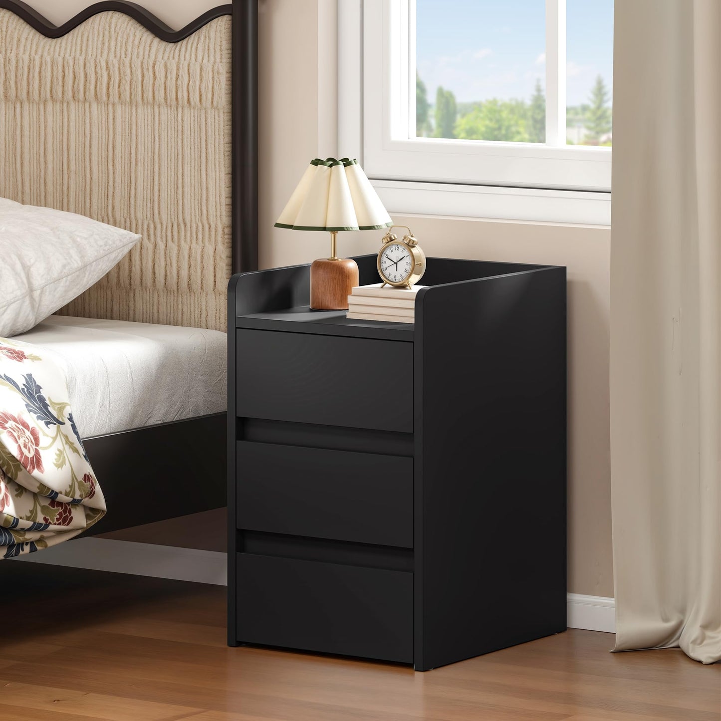 YITAHOME Bedside Table 3 Drawers Charging Station Nightstand Storage Black