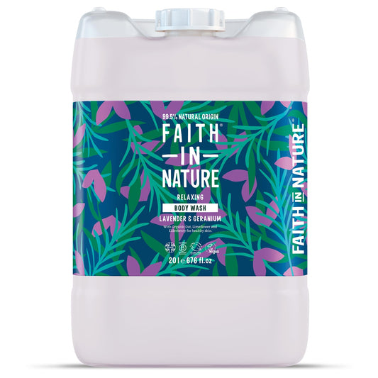 Faith In Nature Natural Lavender & Geranium Body Wash, Relaxing Shower Gel, Vegan & Cruelty Free, No SLS or Parabens, 20L Bulk Buy Refill Pack