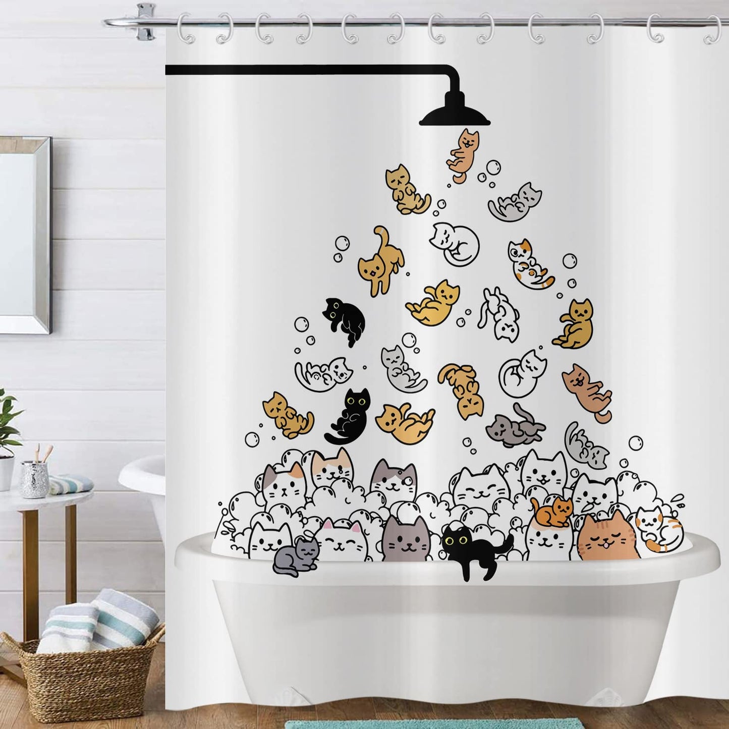 Hnmdmyi Funny Cat Shower Curtain 150x180, Kids Cartoon Animal Kitten Colorful Lovely Hilarious Pets Bathroom Curtains with Hooks Waterproof Polyester