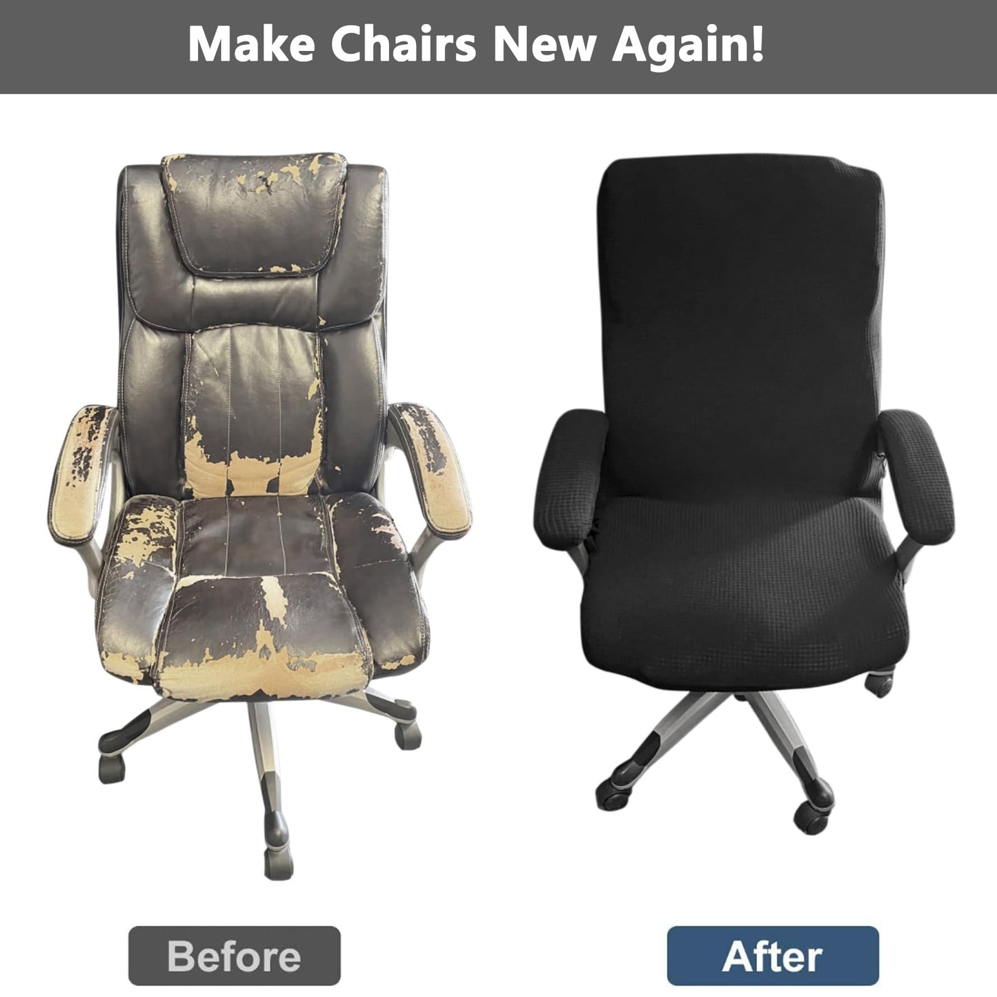 Melaluxe Office Chair Cover with Armrest Covers， Universal Stretch Desk Chair Cover, Computer Chair Slipcovers (Size: L) - Black