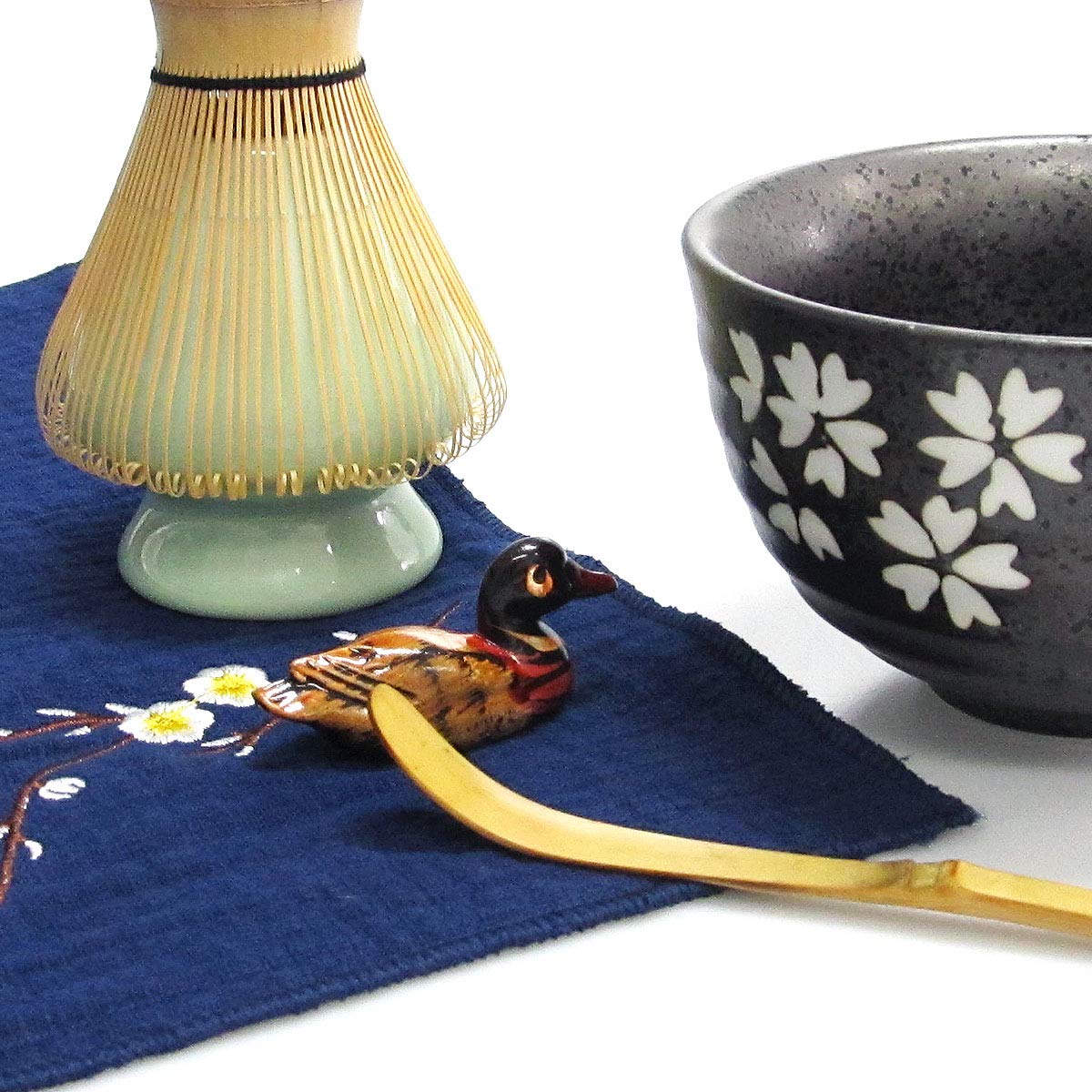 Artcome Japanese Matcha Tea Set, Matcha Whisk, Traditional Spoon, Matcha Bowl, Black Bamboo Tray, Ceramic Whisk Holder, Matcha Box, Handmade Matcha