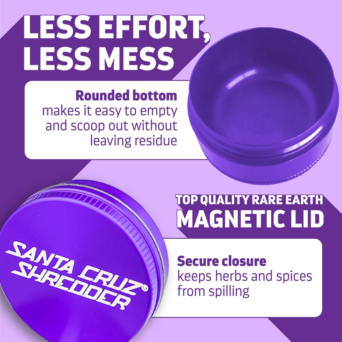 Santa Cruz Shredder Herb Grinder 3 Piece Medium 2 1/8" Superior Grip and Aluminium (Purple)