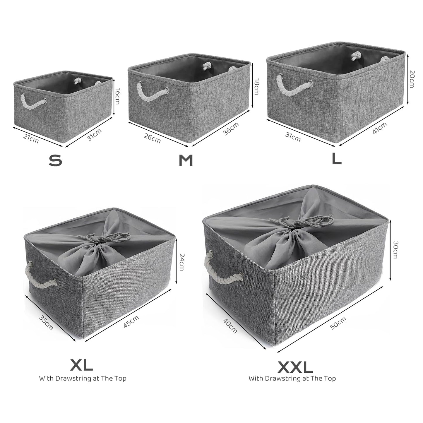 Mangata Fabric Storage Boxes, Storage Baskets for Shelves, 3 Pack (Grey, Small)