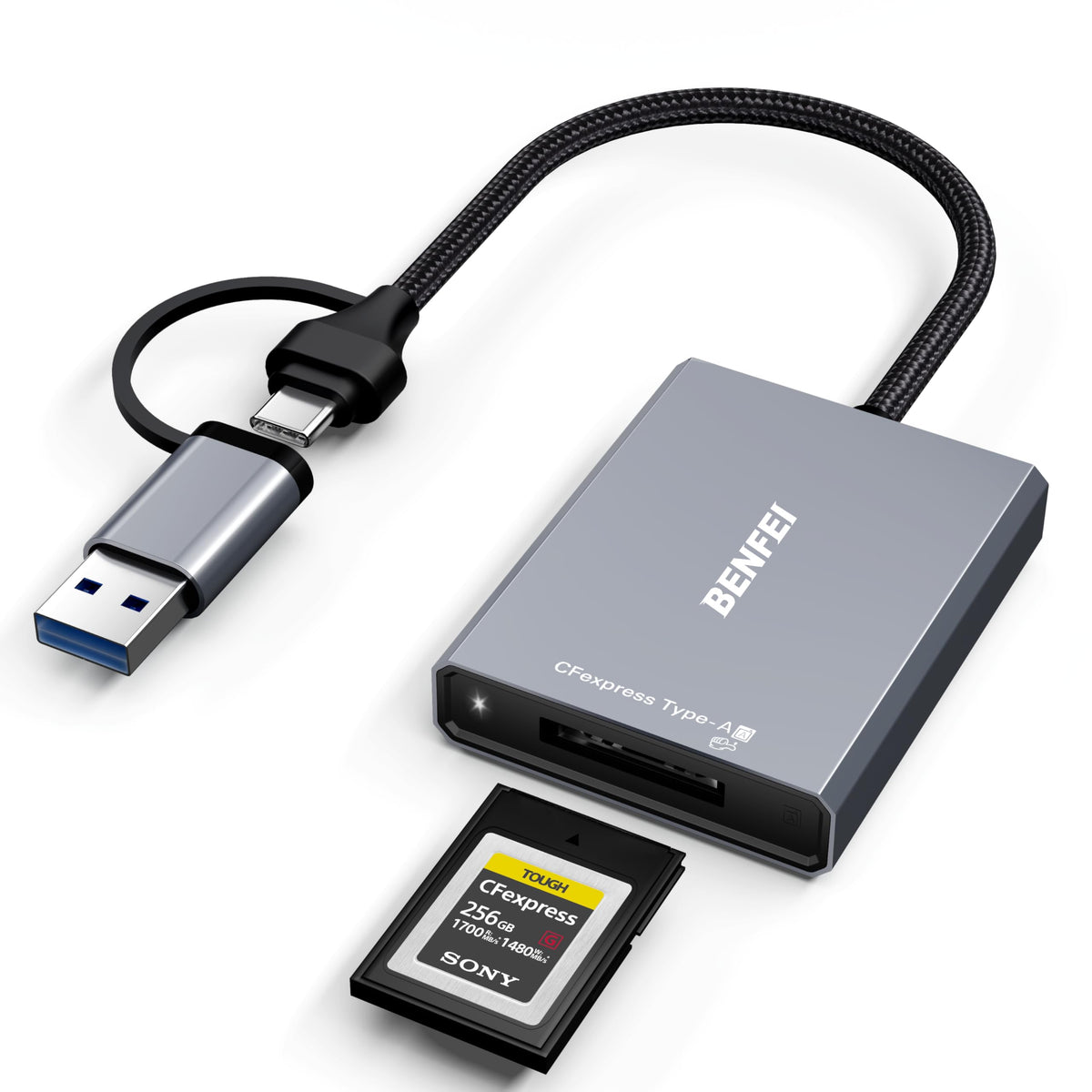 BENFEI CFexpress Type A Card Reader with USB 3.2 (Gen 2) 10Gbps, USB-C&USB-A 2-in-1 Type A CFexpress Adapter, Compatible with