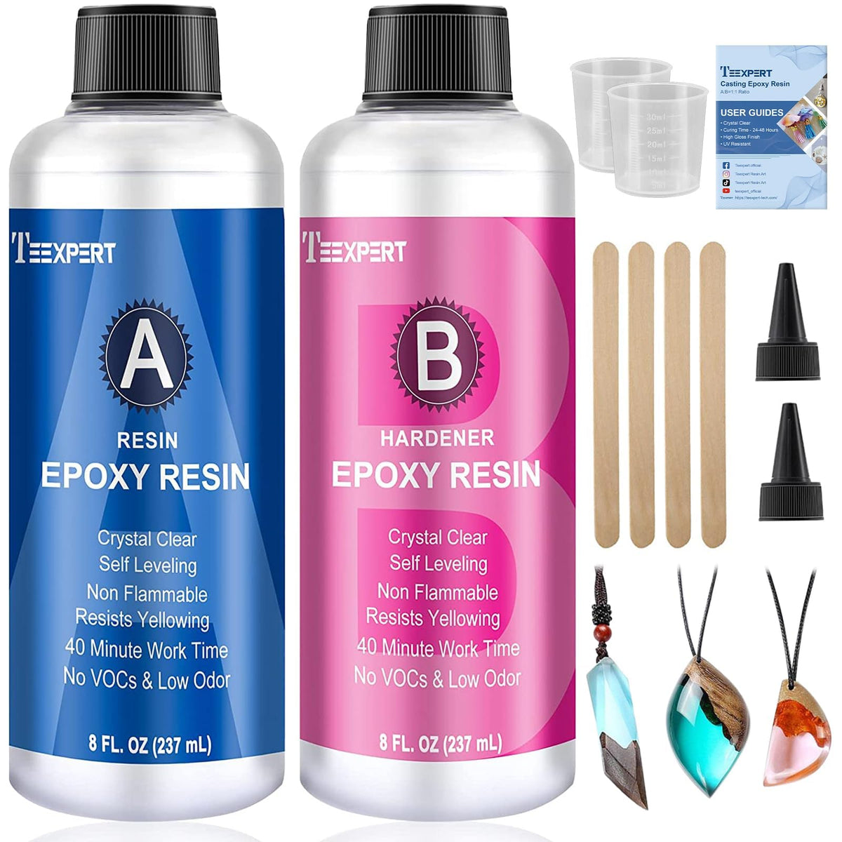 Epoxy Resin Crystal Clear Kit -16oz /474ml Casting Resin for Jewellery DIY Art Resin Coating Easy Cast Epoxy, with Instructions/Bonus Sticks/Graduated