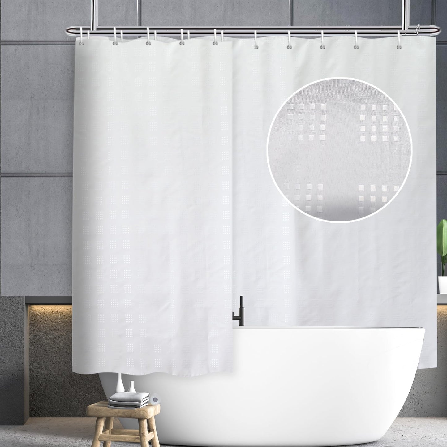 YISURE Extra Wide Textured Shower Curtain for Bathroom Tub, Waterproof Fabric with Plastic Hooks 94.5" W x59 L /240x150cm