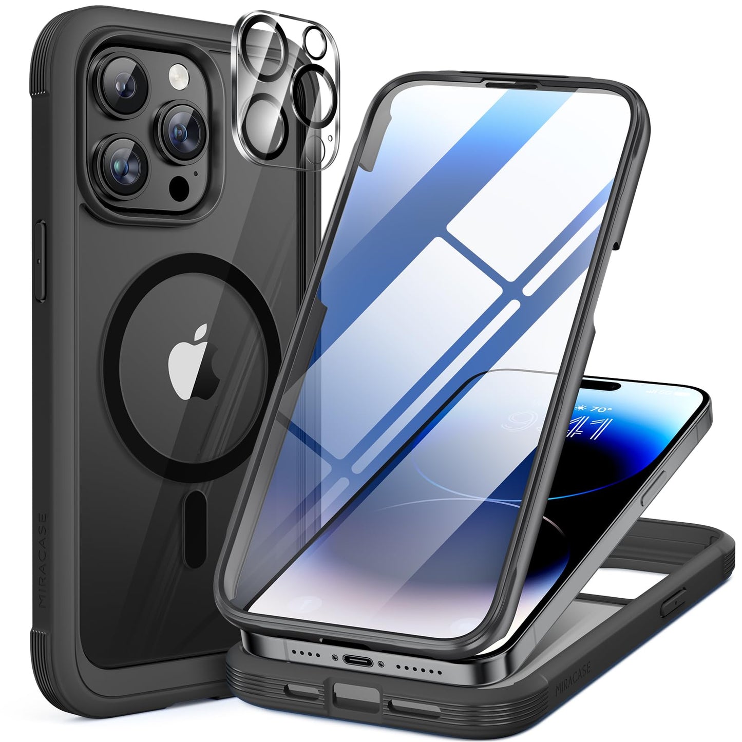 Miracase Magnetic Case for iPhone 15 Pro Max Case 6.7-Inch, Full Body Bumper Case Compatible with MagSafe and Built-in 9H Tempered Glass Screen