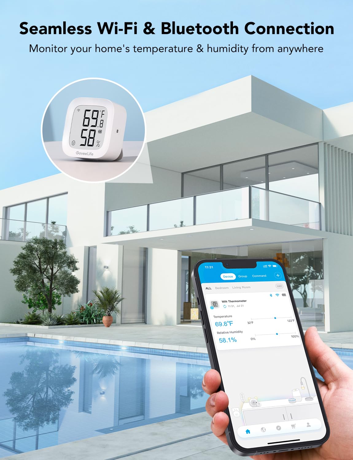 GoveeLife E-Ink WiFi Thermometer Hygrometer, Digital Room Humidity Meter, Indoor Temperature Monitor with App Notification Alert, 2-Year Free Data