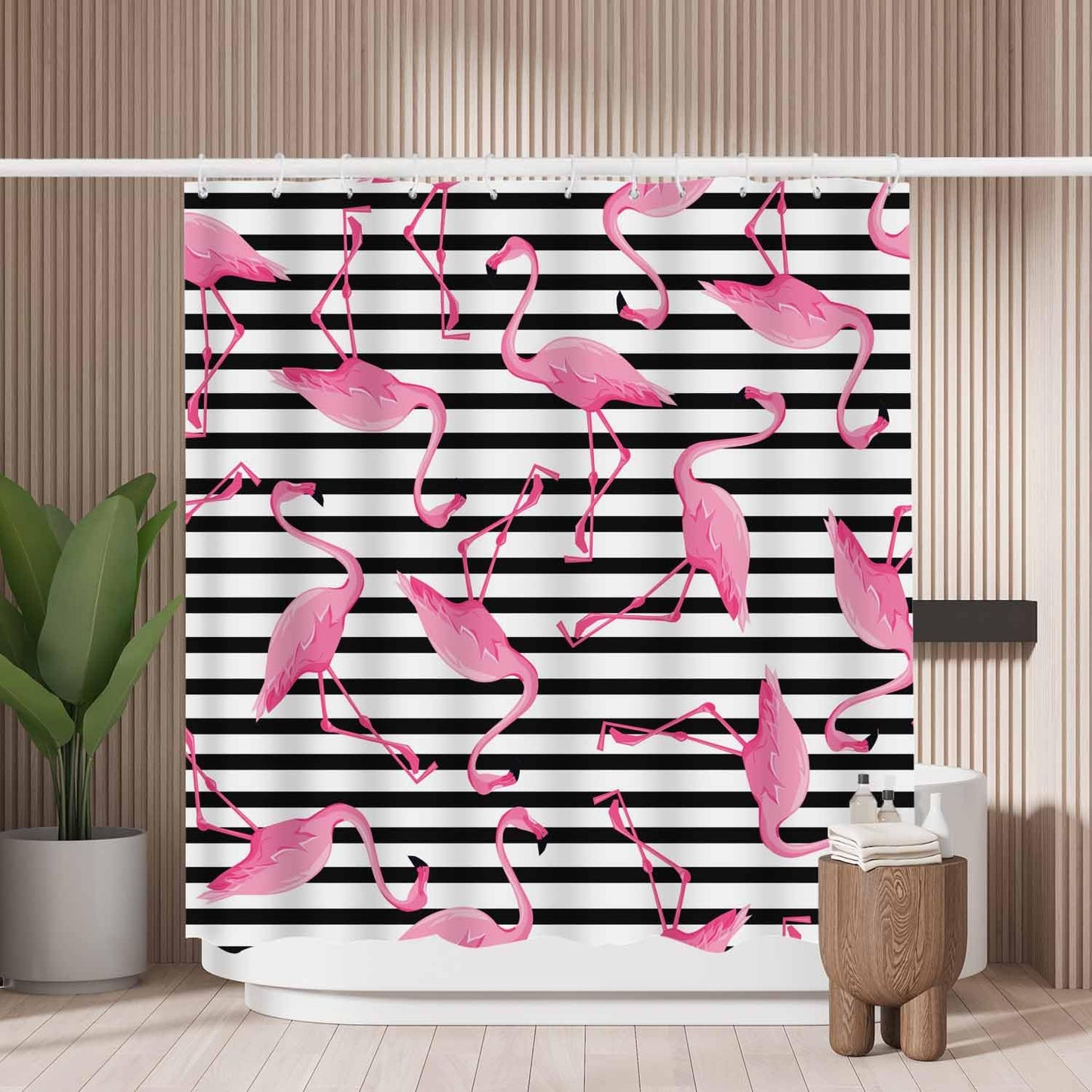 Woutay Shower Curtain Mould Proof Resistant Pink Flame Bird,Water Repellant Fabric,Polyester,with 12 Plastic Hooks