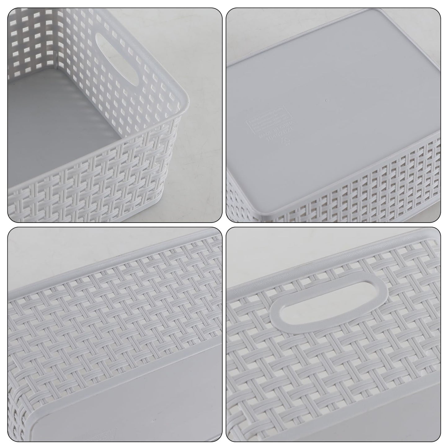 Farmoon 6 Pack Plastic Woven Storage Baskets, Cupboard Storage Basket, Grey