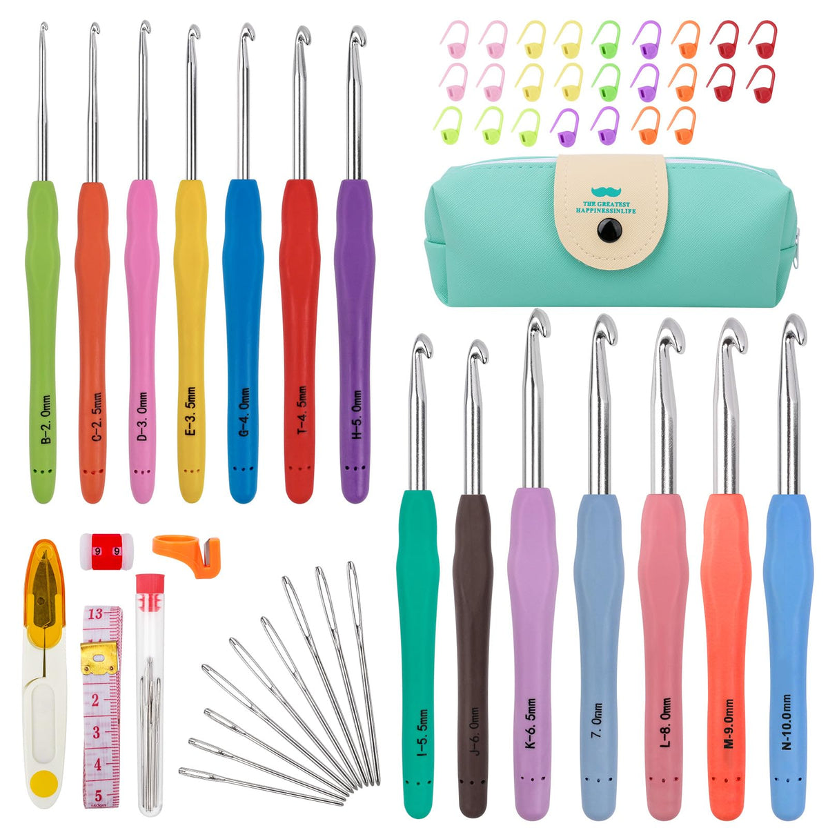 53 Pack Crochet Hooks Set, 14 Sizes Crotchets Hooks, Crochet Kits for Beginners Adults, Knitting Kit with Aluminum Crochet Needles, Crochet Hook Case