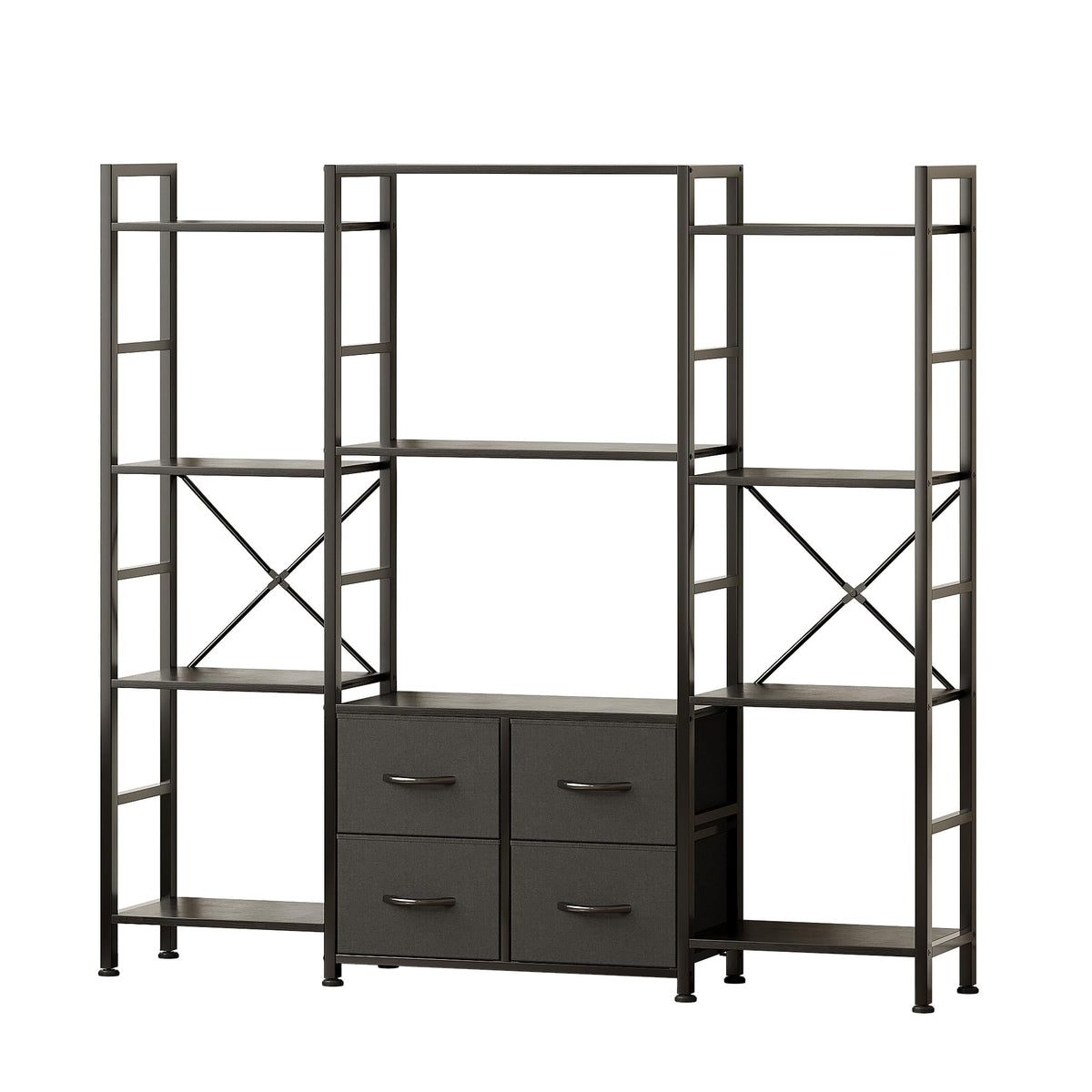 VERMESS 142W x142HcmTriple Book Shelf, Triple Bookshelf, 4 Tier Industrial Bookshelf for Home & Office