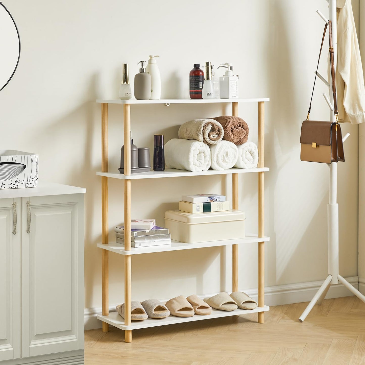 IBUYKE 4-Tier Wood Open Bookcase,Bookshelf Storage Organizer,White WBC004W