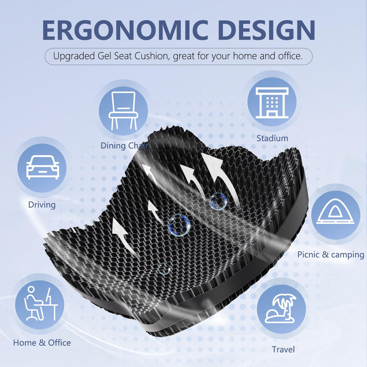 Tsmertor Gel Seat Cushion for Office Chair, Car Seat Cushion Chiar Ergonomic Anti-Slip Gel Non-Slip Seat Back Butt Support Cushion, Tailbone, Sciatica