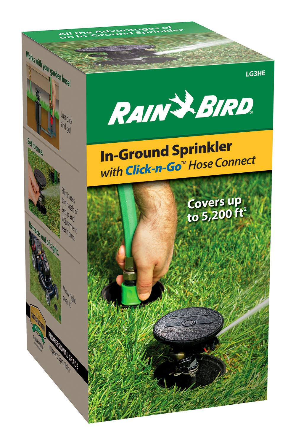 Rain Bird LG3HE In-Ground Impact Sprinkler with Click-N-Go Hose Connect, Green/Black