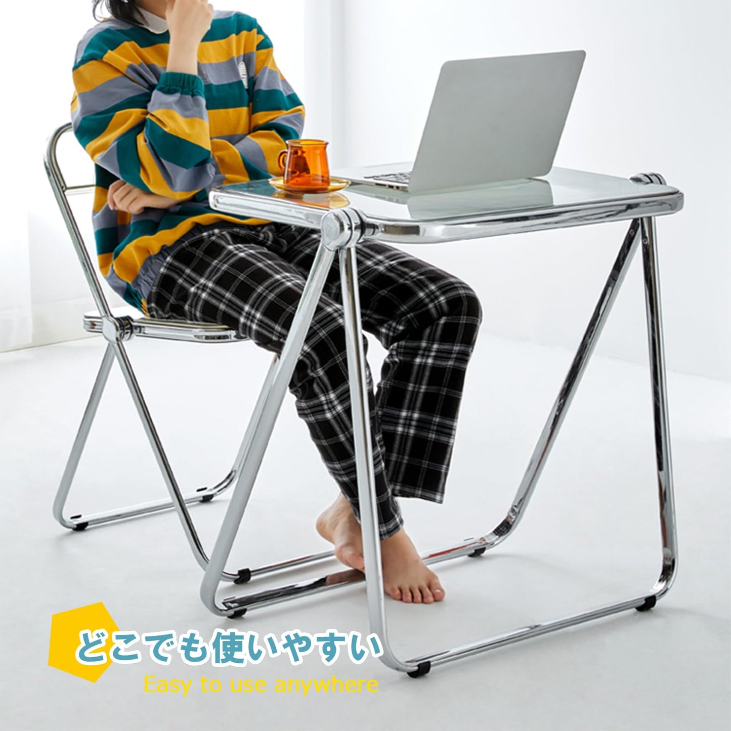 KAIHAOWIN Folding TV Tray Table Clear Acrylic Foldable Table No Assembly Required Tiny Desk for Home Office Side Table Small Computer Desk for Small