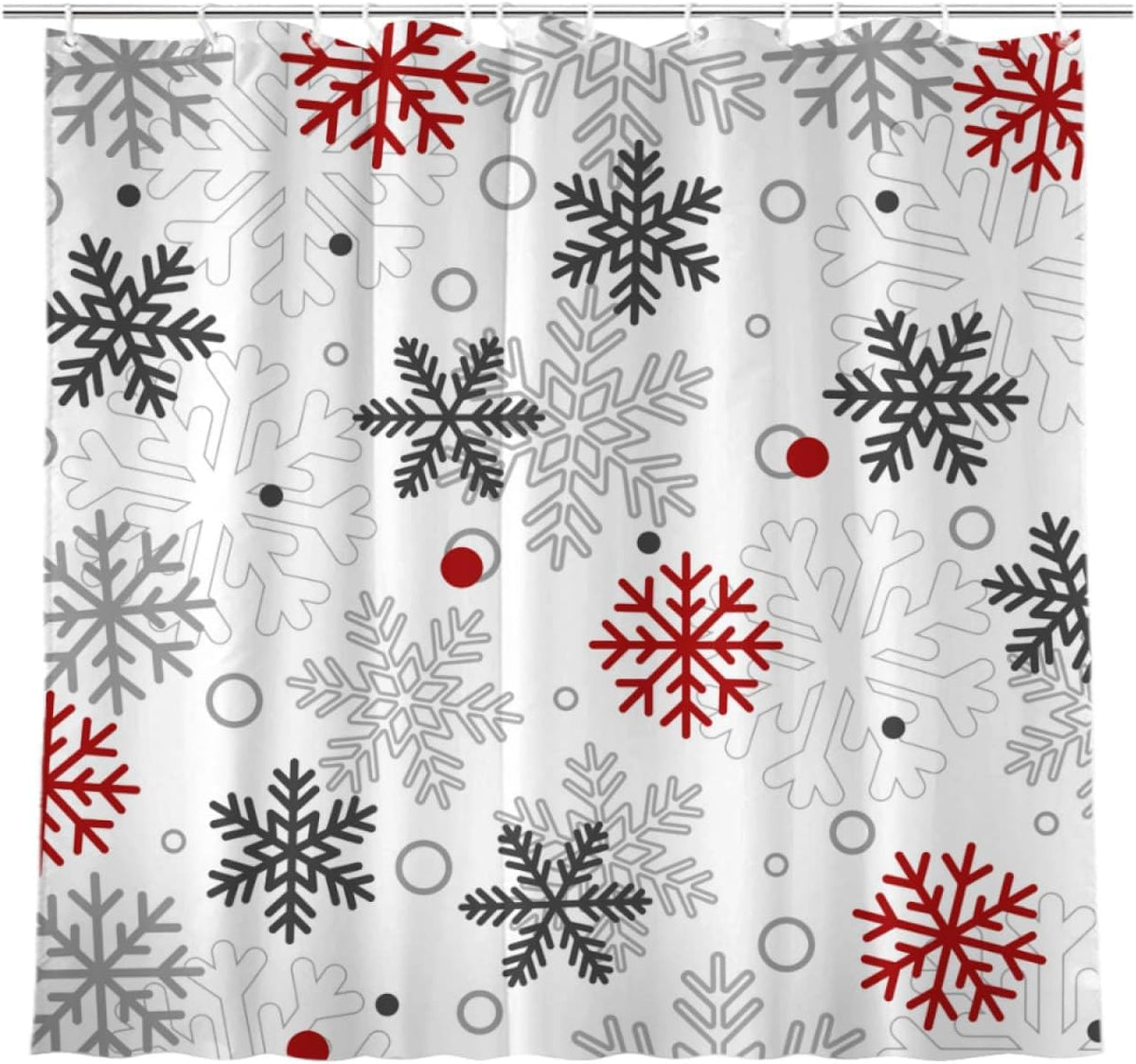 JOOCAR Christmas Snowflakes Shower Curtain Winter Red Grey White Snowflake Waterproof Shower Curtains for Bathroom Merry Xmas New Year Holiday