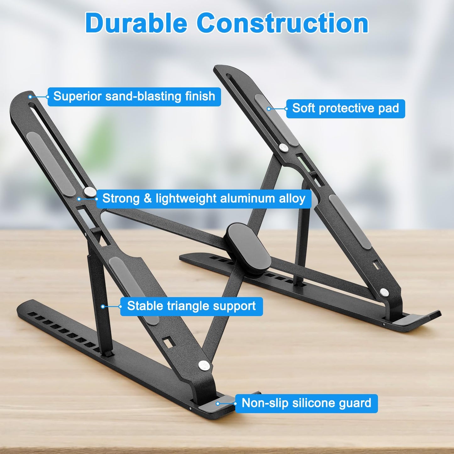 MECHEER Laptop Stand for Desk Adjustable, Folding Tablet Stand Aluminum Laptops Holder, Portable Laptop Riser for Desk