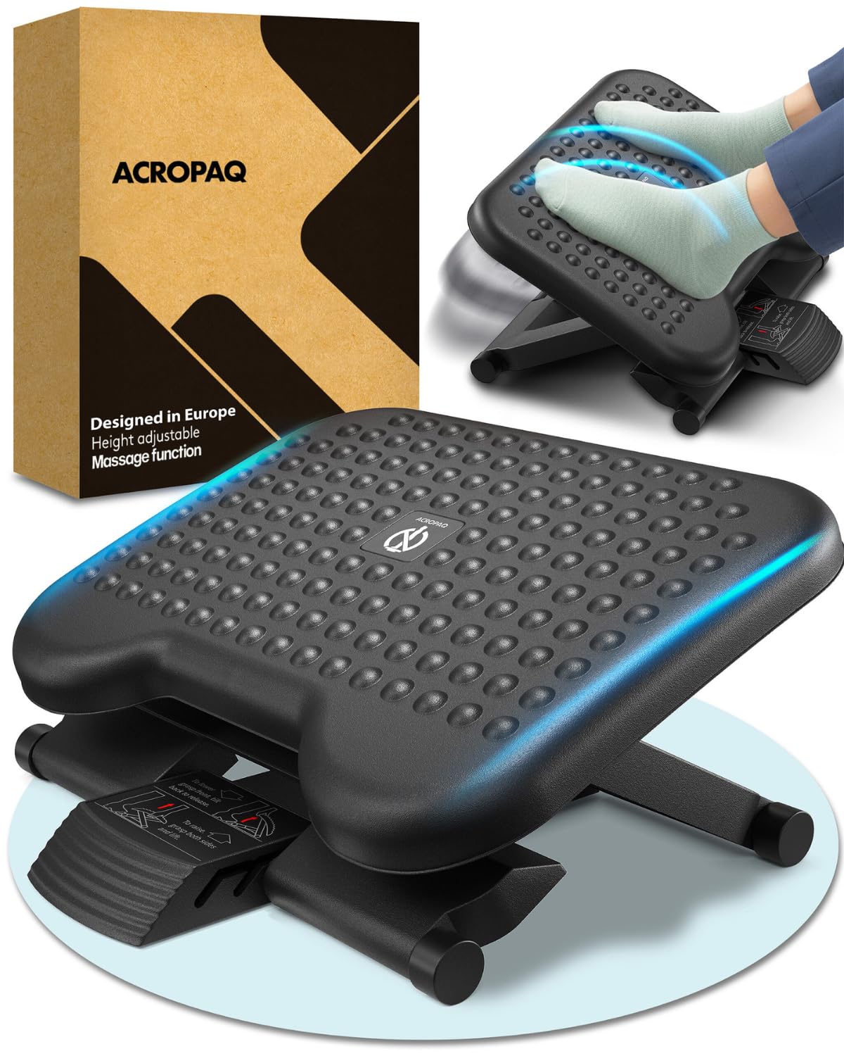 ACROPAQ Foot Rest Under Desk - 3 Adjustable Heights, Massage Surface Texture - Desk Foot Rest, Footrest