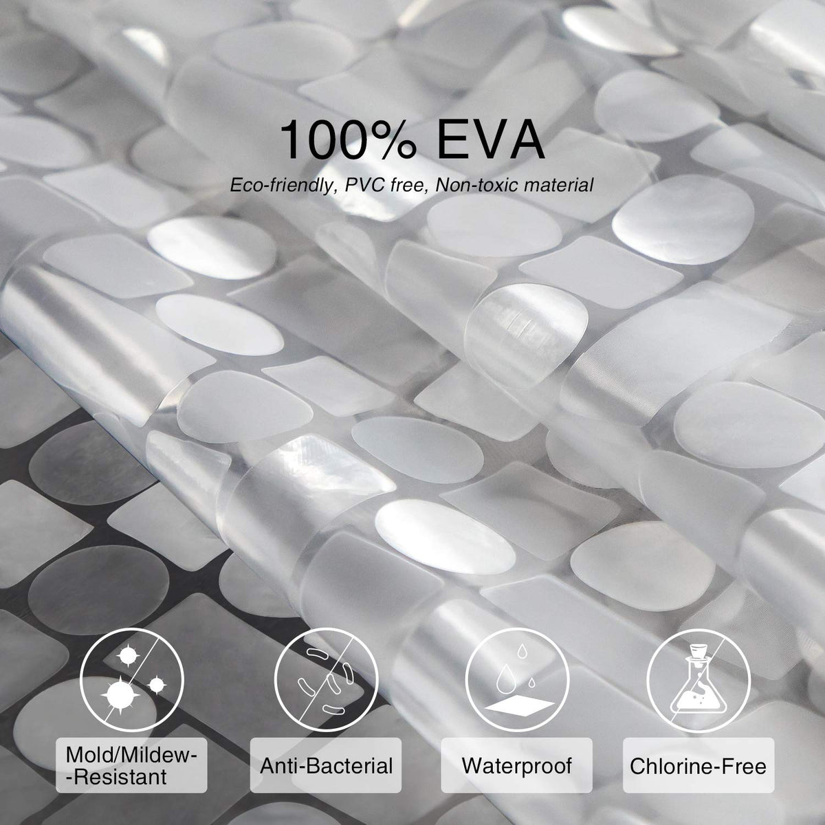 WELTRXE Shower Curtain Mould Proof Resistant, Waterproof Shower Curtains Liner, Heavy Duty EVA Bathtub Curtain with Magnets and Hooks, Weighted Hem