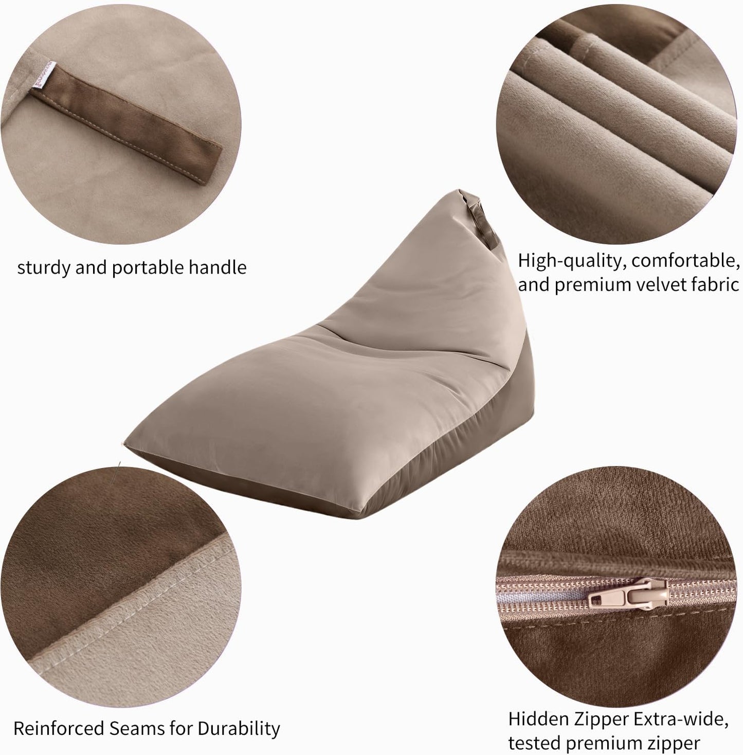 Nobildonna 4ft Bean Bag Chair Cover (No Filler) for Adults, 400L Extra Large Triangular Beanbag Chair Cover