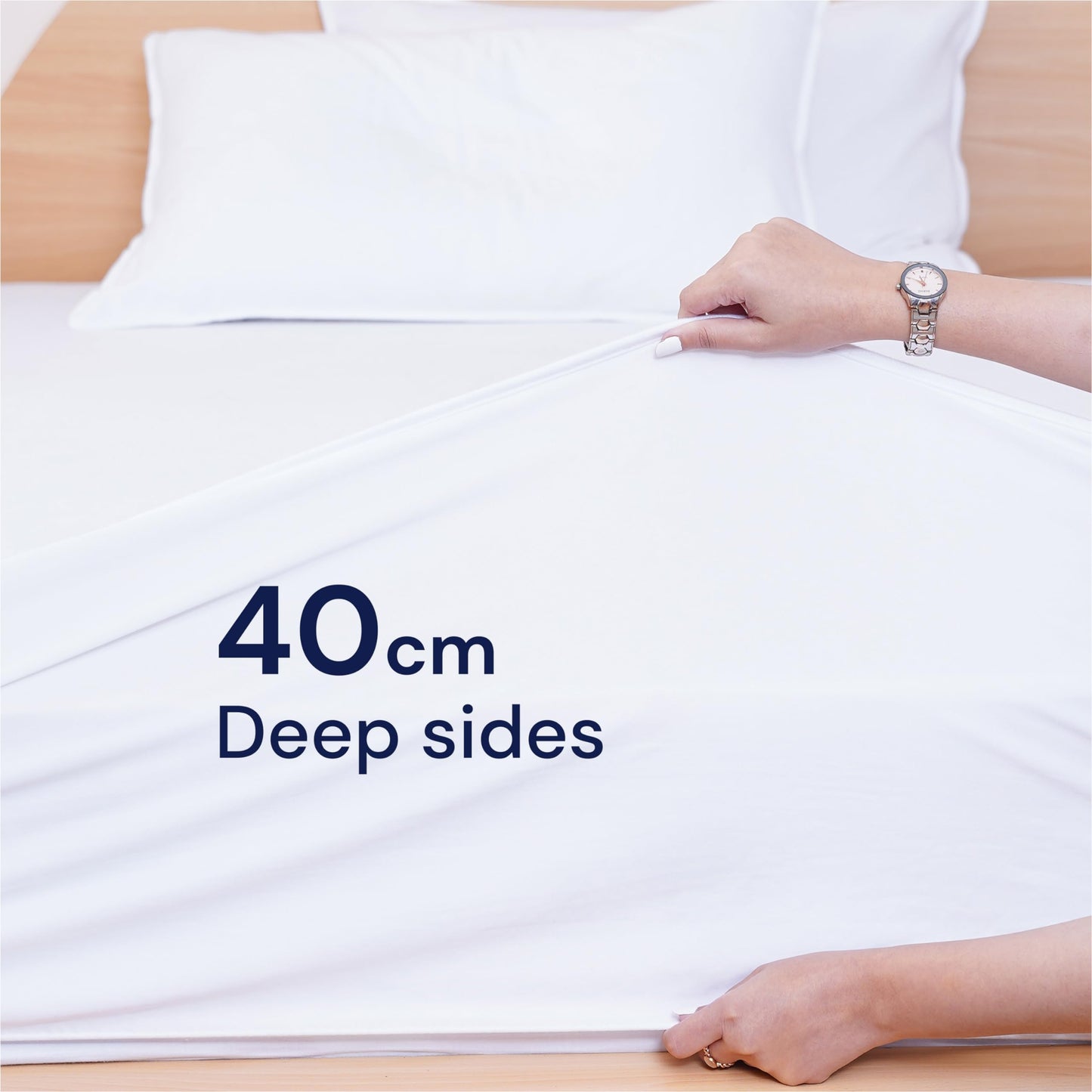 Sheet Story Bamboo Waterproof Mattress Protector Double Size - 40cm Deep Pocket - Hypoallergenic, Terry Bamboo Fabric - Mattress Protector Double Bed
