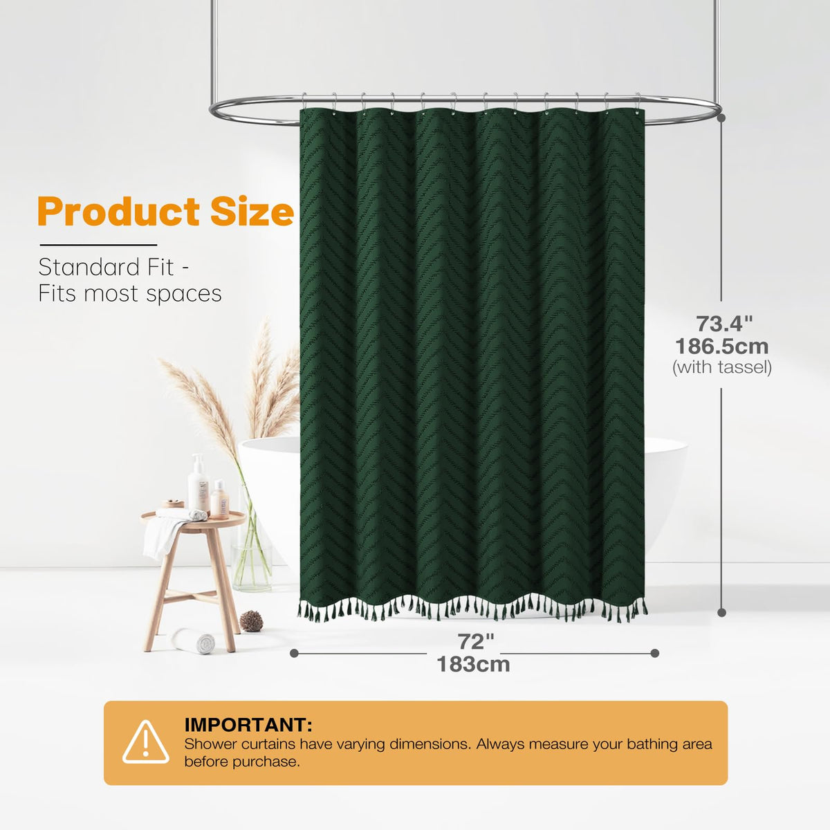BTTN Boho Tufted Chevron Shower Curtain, 183x186cm, Emerald Green