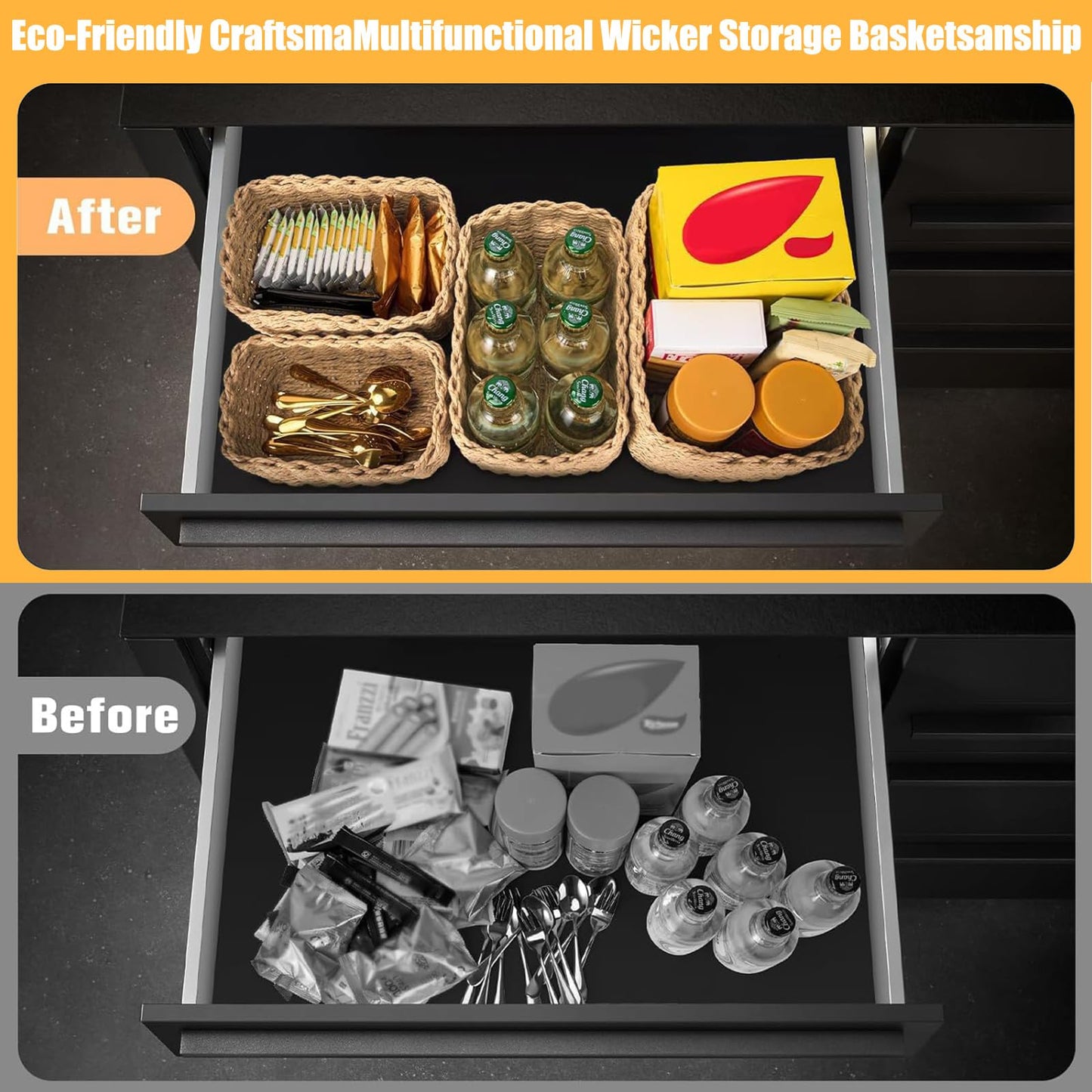 3 Set Woven Wicker Storage Baskets, Paper Rope Storage Boxes, Multifunctional Storage Baskets Empty, Decorative Bin Organizers