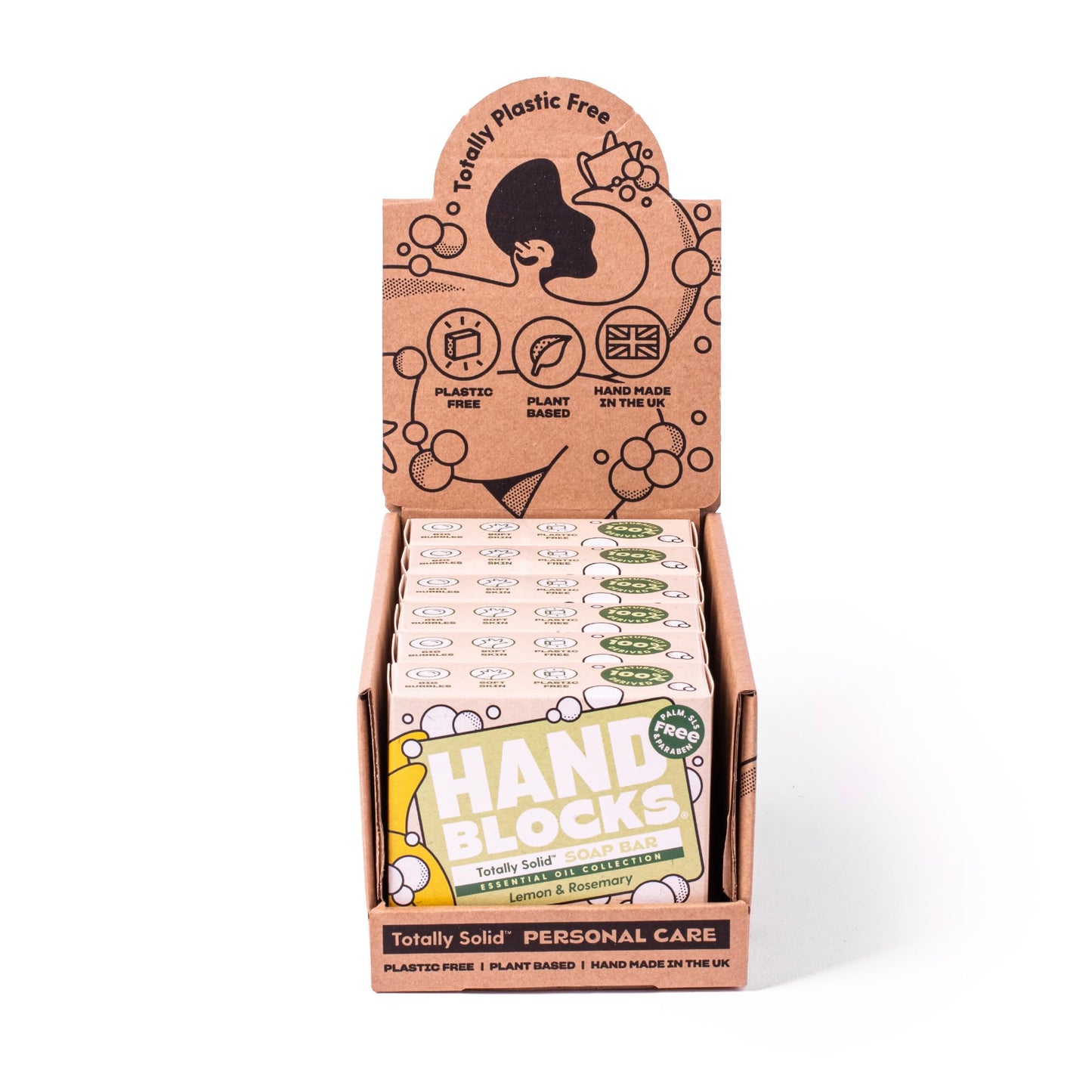 Hand Blocks: Lemon & Rosemary (6 Pack) - Cold Processed Natural Soap Bars - Plastic, Palm, SLS, SLES & Paraben Free