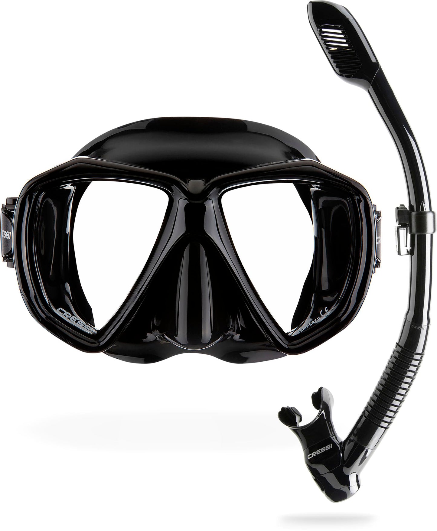 Cressi Set Ranger & Dry - Snorkel Set for Adults, Mask and Snorkel in Practical Case, Black / Black