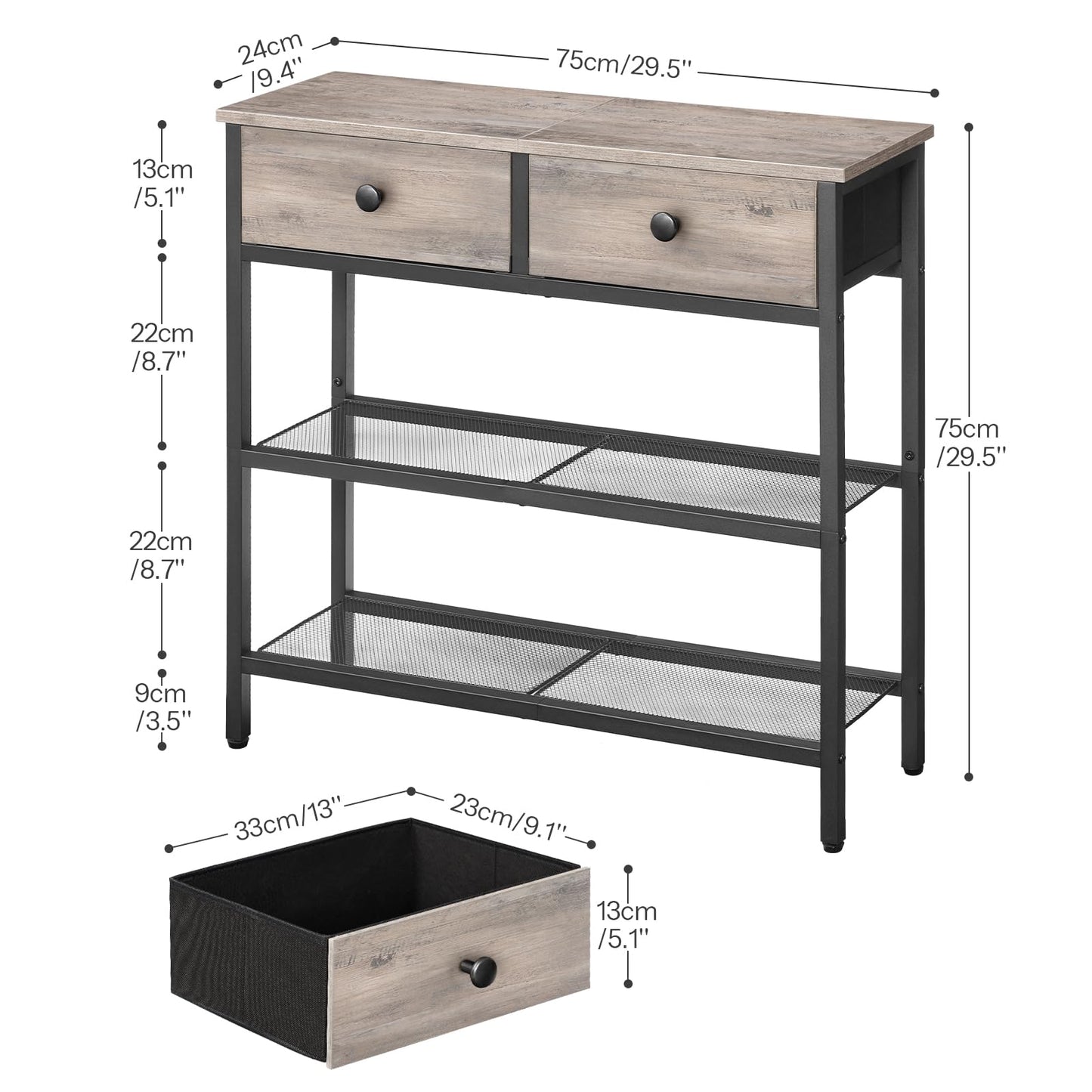 HOOBRO Console Table, Slim Console Table with 2 Drawers, Hallway Table with Storage, Side Table, Slim Sofa Table for Small Spaces, Living Room