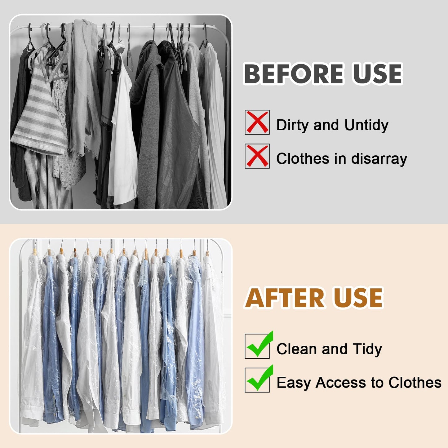 Hejo 30 Pack Plastic Clothes Covers, 60x120cm Clear Clothes Bags Hanging