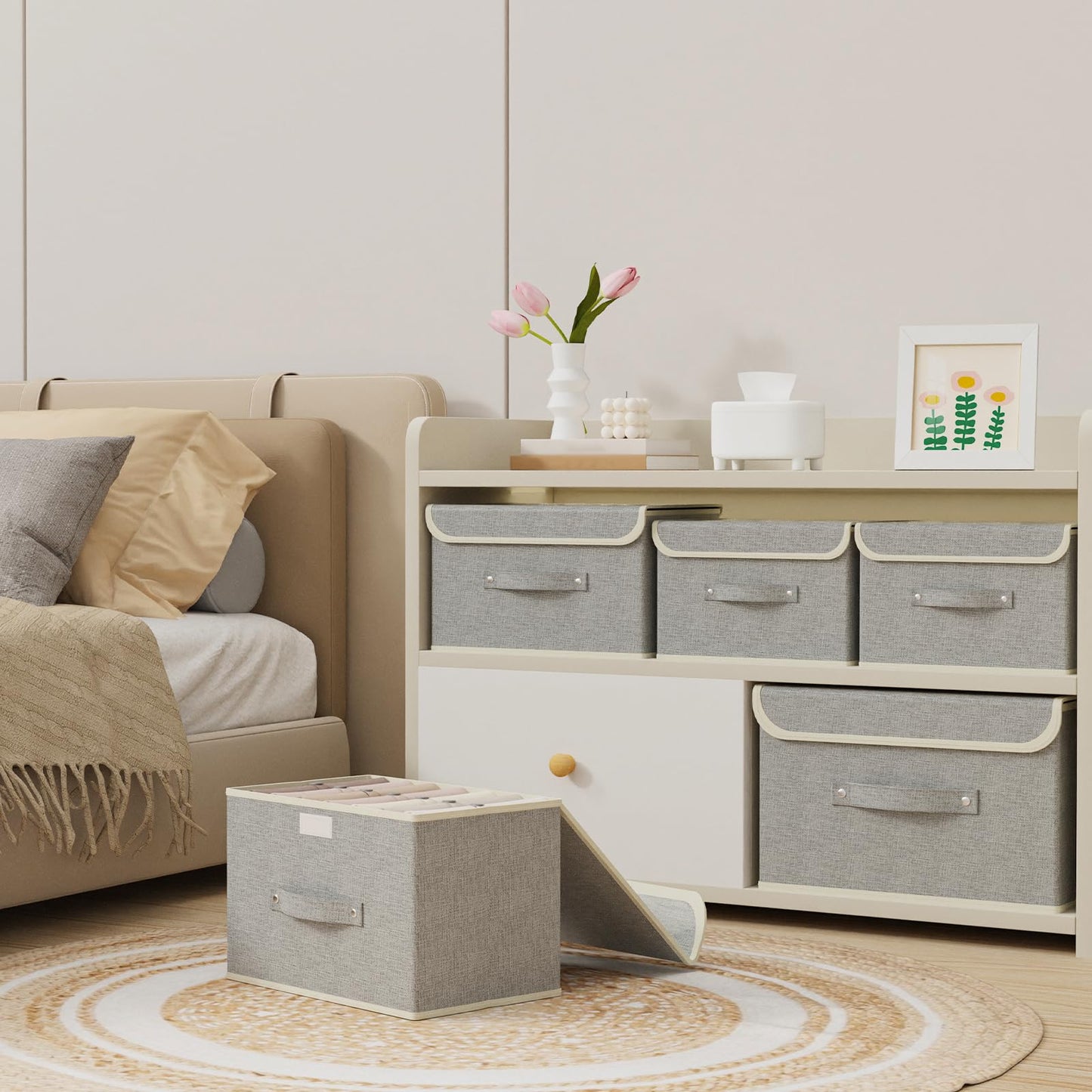 ENUMAIL Foldable Fabric Storage Cubes with Lids,Grey 38x25x25cm,3 Pack