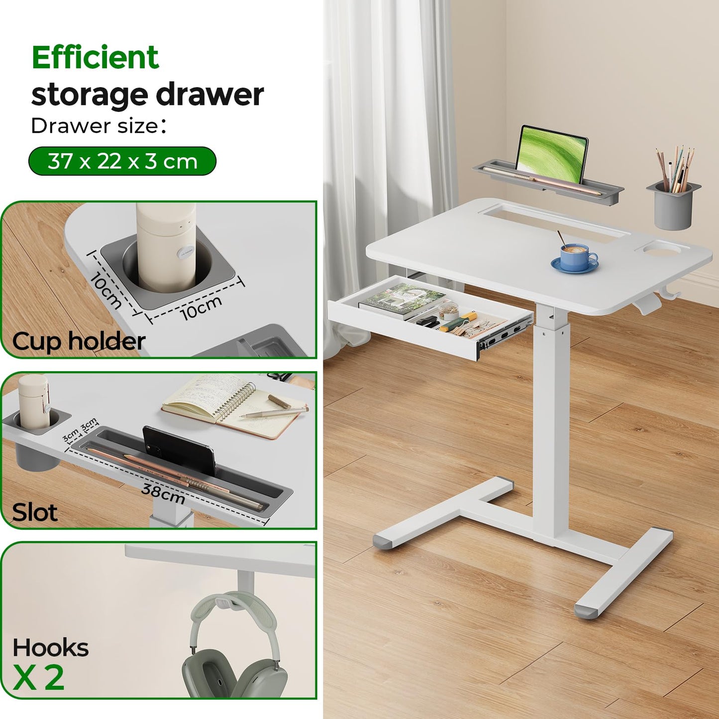 Gibbon Mounts Mobile Laptop Desk, 70x50cm Height Adjustable Standing Desk