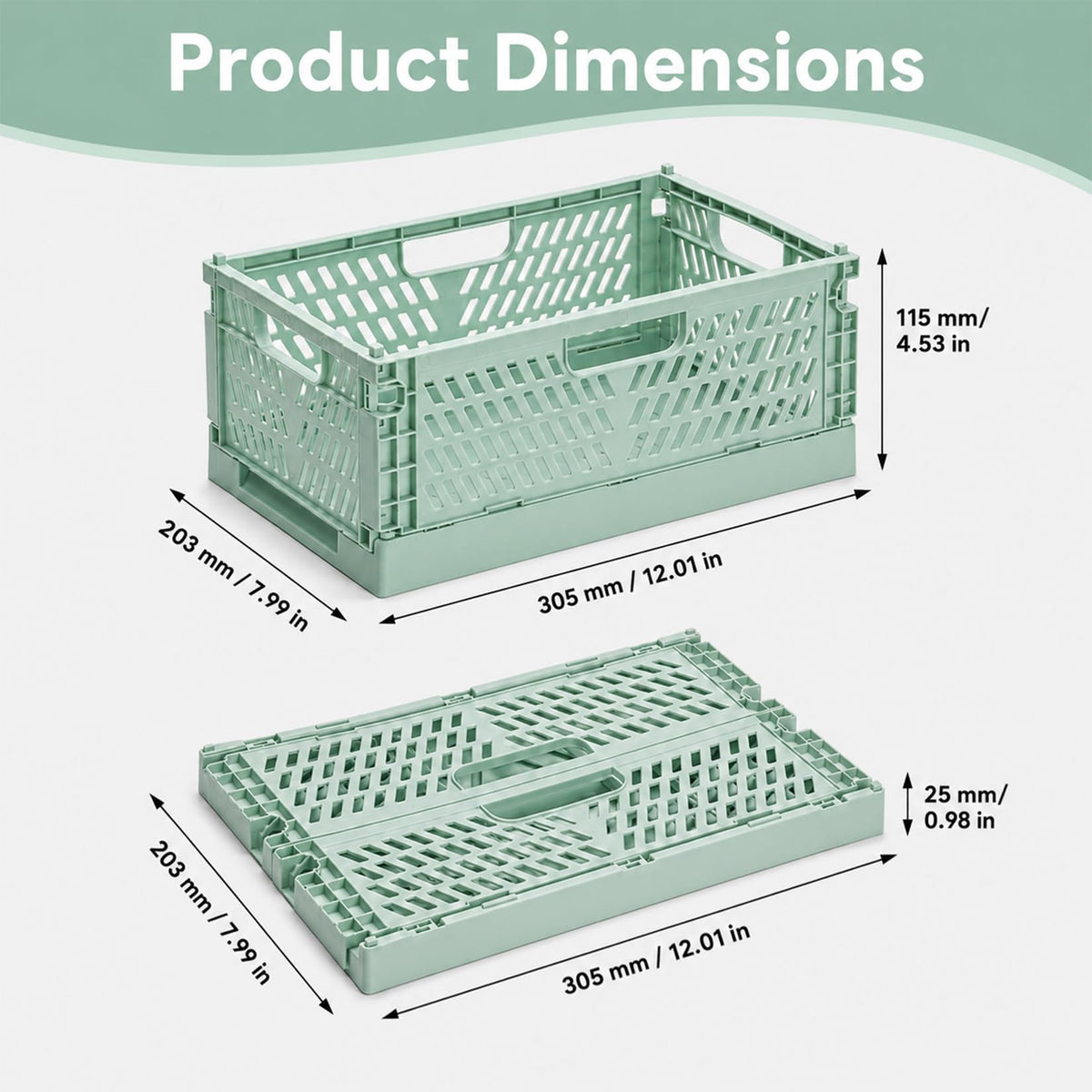 PIANKEKE 2 Pcs Collapsible Storage Box Green, Plastic Stackable Folding Storage Crates with Handles