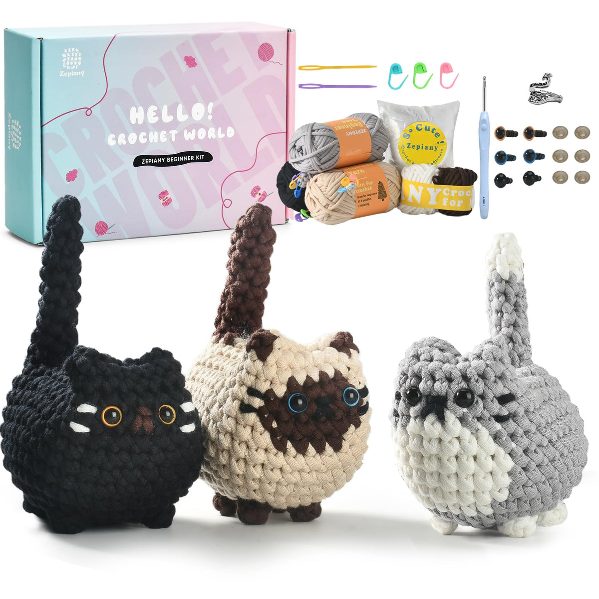 Crochet Kit for Beginners,Amigurumi Crochet Animal Kit,Crochet Starter Kit Step-by-Step Video Tutorials,Kids Crochet Starter Kit,Crocheting Kit-3 Cute