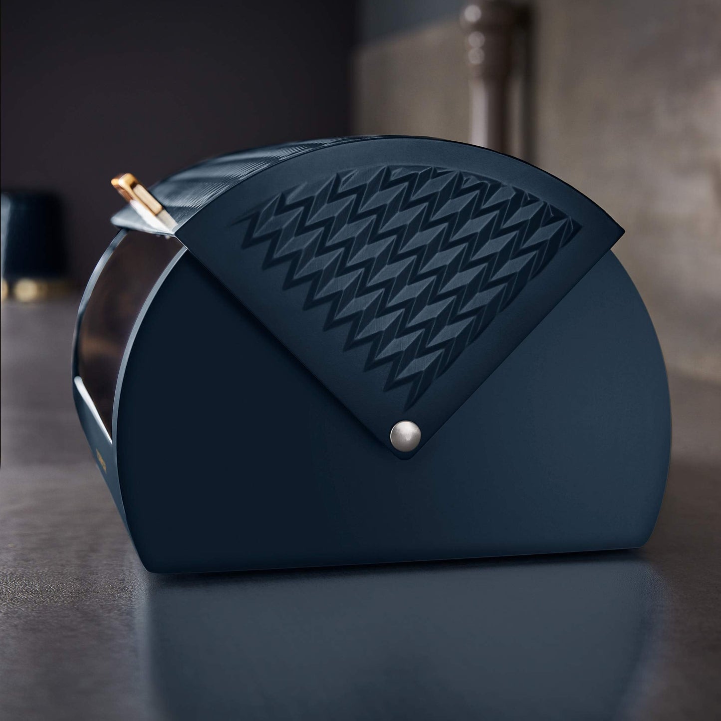 Tower T826090MNB Empire Roll Top Bread Bin, Stainless Steel, Midnight Blue and Brass