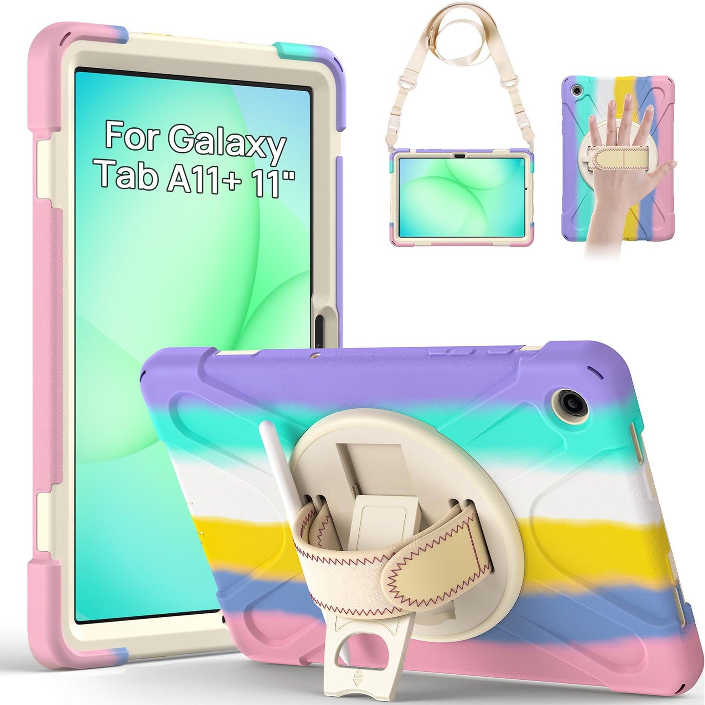 Gerutek for Samsung Galaxy Tab A11+ Plus Case 2025, Heavy Duty Shockproof Protective Samsung A11+ Plus Tablet Case with 360? Rotating Stand, Hand