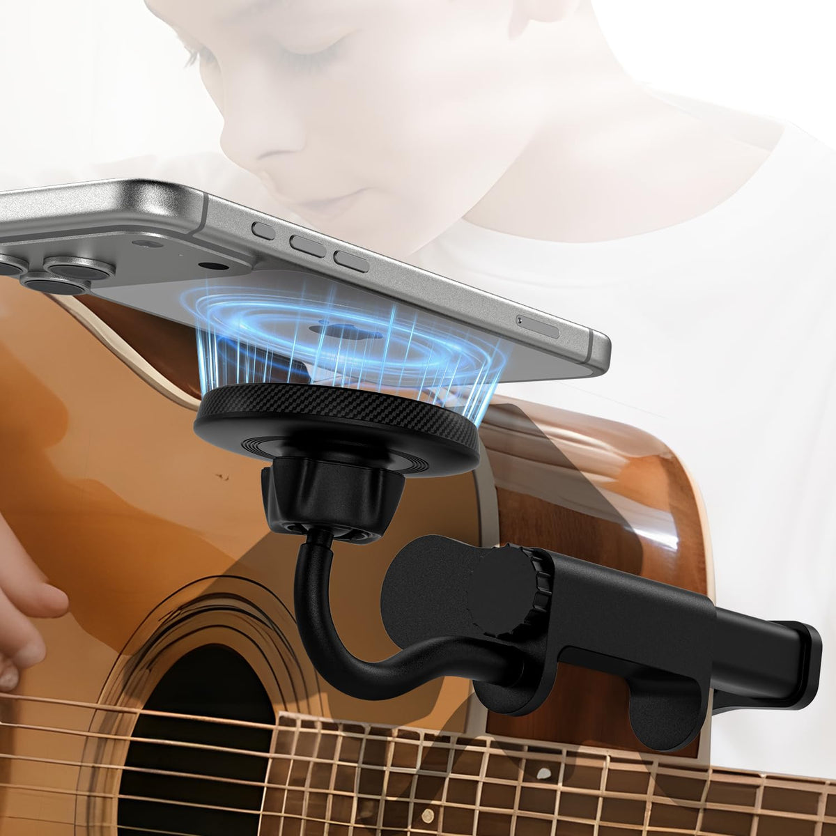 ALAFLY Magnetic Guitar Phone Holder [Stronger Magnets] Universal Smartphone Mount for Guitar, Ukulele, 360? Rotating & Adjustment Ideal for Video