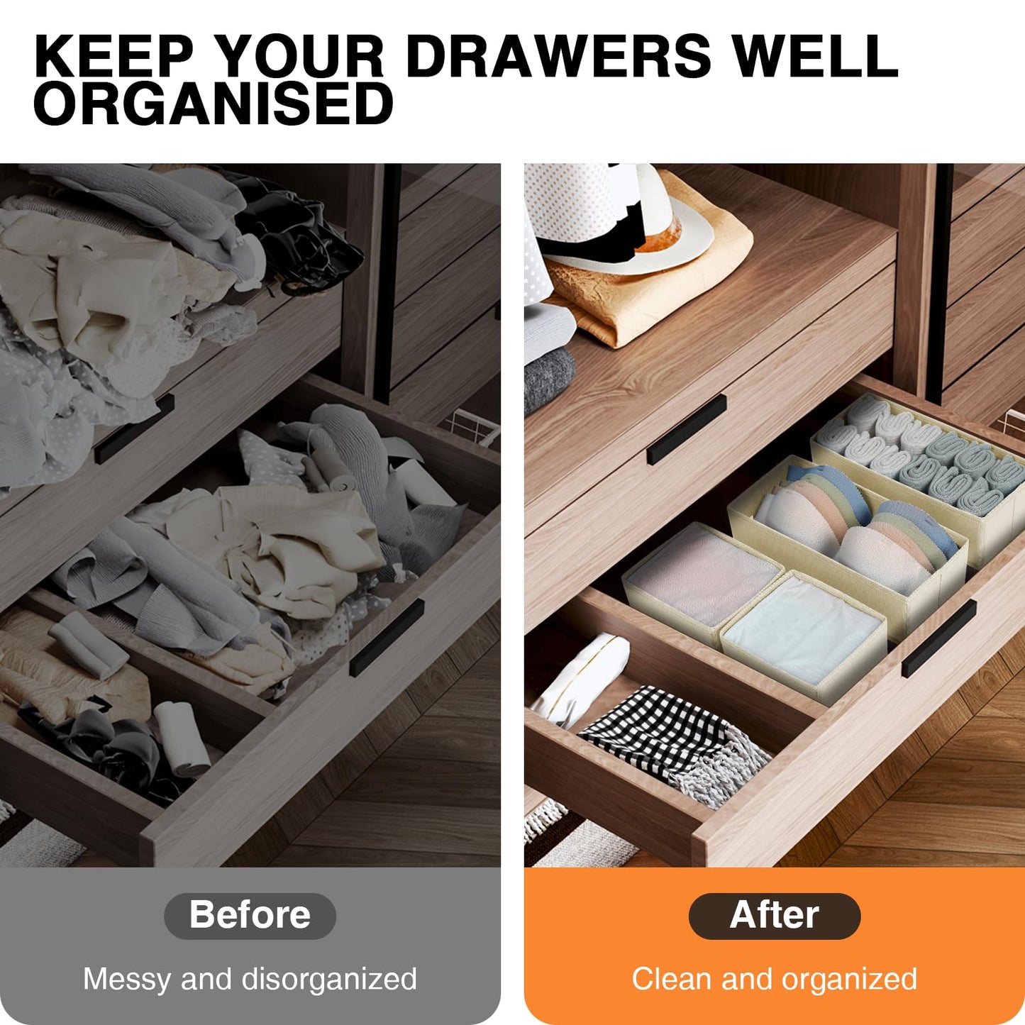 Homsorout 12 Pack Drawer Organisers Foldable Box - Fabric Drawer Dividers Wardrobe Storage Organiser Draw Cubes for Bras, Socks, Underwear, Ties