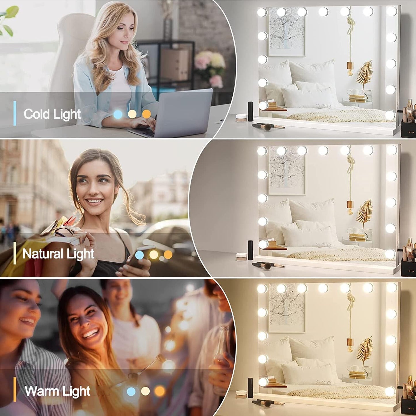YOURLITE Hollywood Vanity Mirror with Lights, 5845cm Lighted Makeup Mirror with 15 Dimmable Led Bulbs, 3 Lighting Modes, Touch Screen Control,